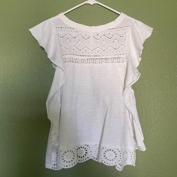 Anthropologie White Sustainable Lace Eyelet Blouse Large - Picture 6 of 8